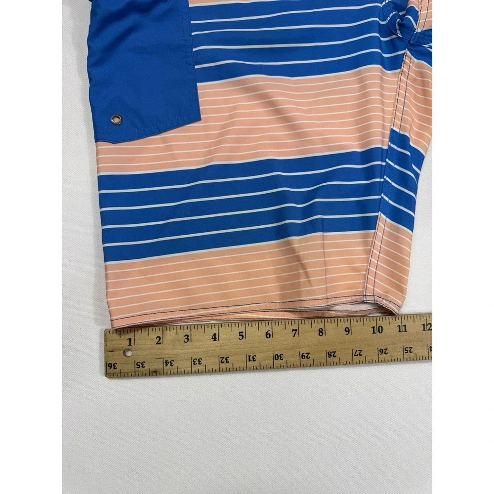 RVCA Men's 36x11 Board Shorts Swim Trunks Pocket Vacation Blue Peach Striped